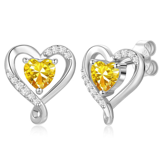 Zifeel Earrings for Women, 925 Sterling Silver Birthstone Heart Studs Earring for Girlfriend Wife, Anniversary Birthday Christmas Valentines Mother’s Day Gifts Jewelry for Women Wife Her Mom