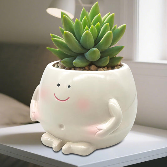 ChilArt 3.5" Smiley Face Planter Pot,Funny Belly Planters Design,with Drainage Hole Resin Cute Plant Pot,for Indoor Outdoor Plants