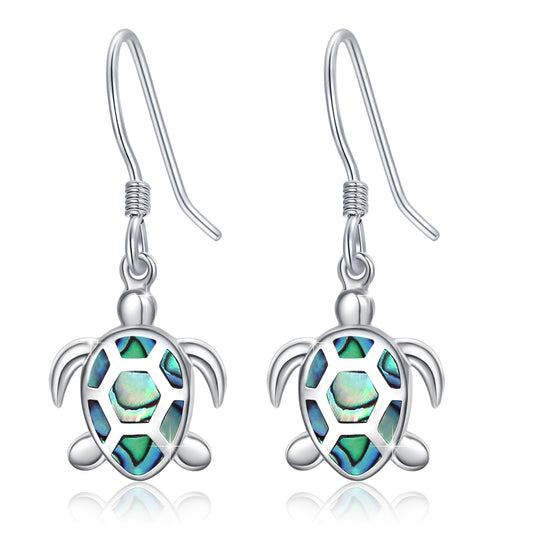 AOVEAO Abalone Turtle Dangle Earrings,S925 Sterling Silver Tortoise Ocean Sea Animal Earring Jewelry for Women Girlfriend Mom Wife Girlfriend Birthday Mothers Day Sister Friend for Sensitive Ears