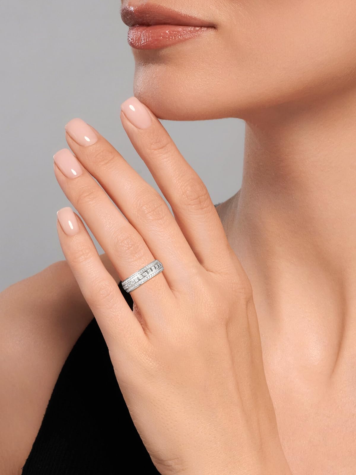 Frbod Women's Princess Cut Diamond Ring for Men Wide Eternity Wedding Band Rings Sparkly Moissanite Jewelry Size 9