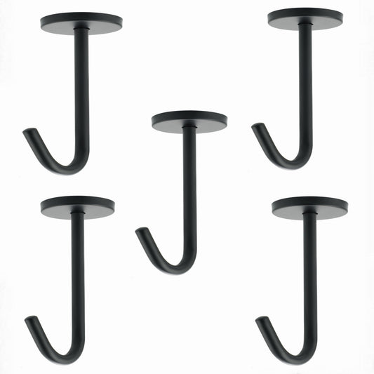 Alise Ceiling Hooks for Hanging Plants 5Pcs,110mm Stainless Steel Plant Hanger Indoor Hanging Hooks Plant Brackets Lanterns Hanger for Wind Chimes Coffee Mug Under Cabinet Screw Mounted,Black