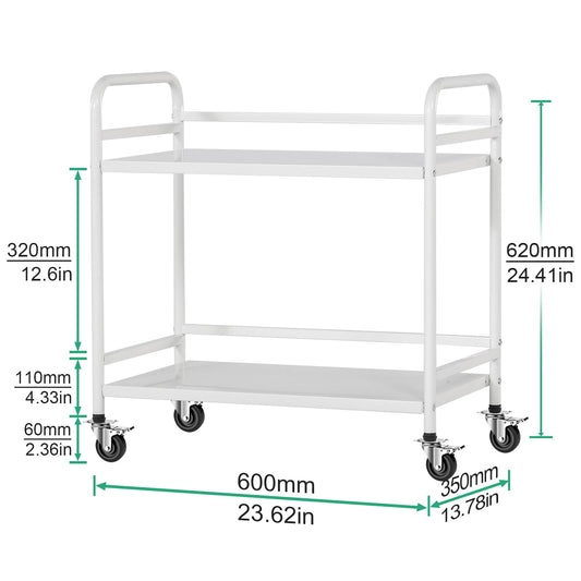 HDANI 2 Tier Under Desk Printer Stand with Storage,Microwave Storage Rack,Metal Rolling Printer Cart with Wheels for Home Office,Utility Storage Cart and Stand,White