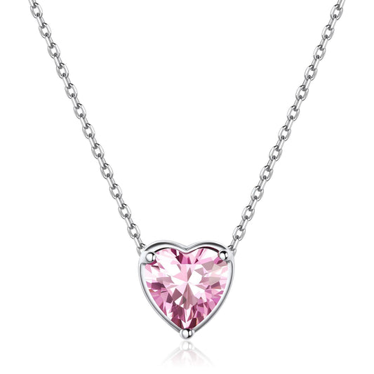ChicSilver 925 Sterling Silver Heart Choker Necklace Small Dainty Tourmaline Cubiz Zirconia October Birthstone Pendant Necklace Personalized Jewelry for Women