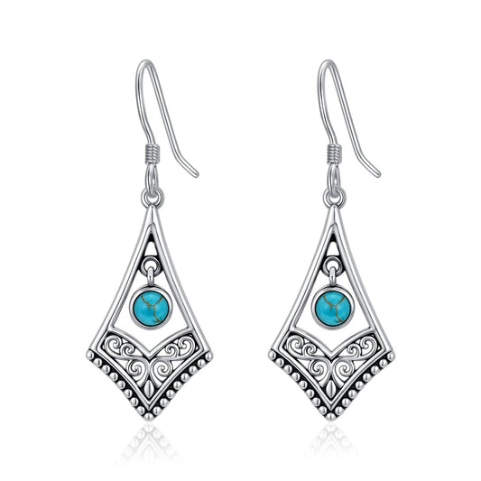Eetaitai Turquoise Earrings for Women 925 Sterling Silver Vintage Spiral Earrings Turquoise Dangle Earrings Western Jewelry Mothers Day Gifts for Mom Wife Sister