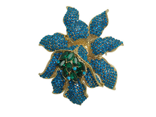 TTjewelry Classic Crystal Rhinestone Large Flowers Orchid Brooch Pins Woman Jewelry B10461600 (Green)