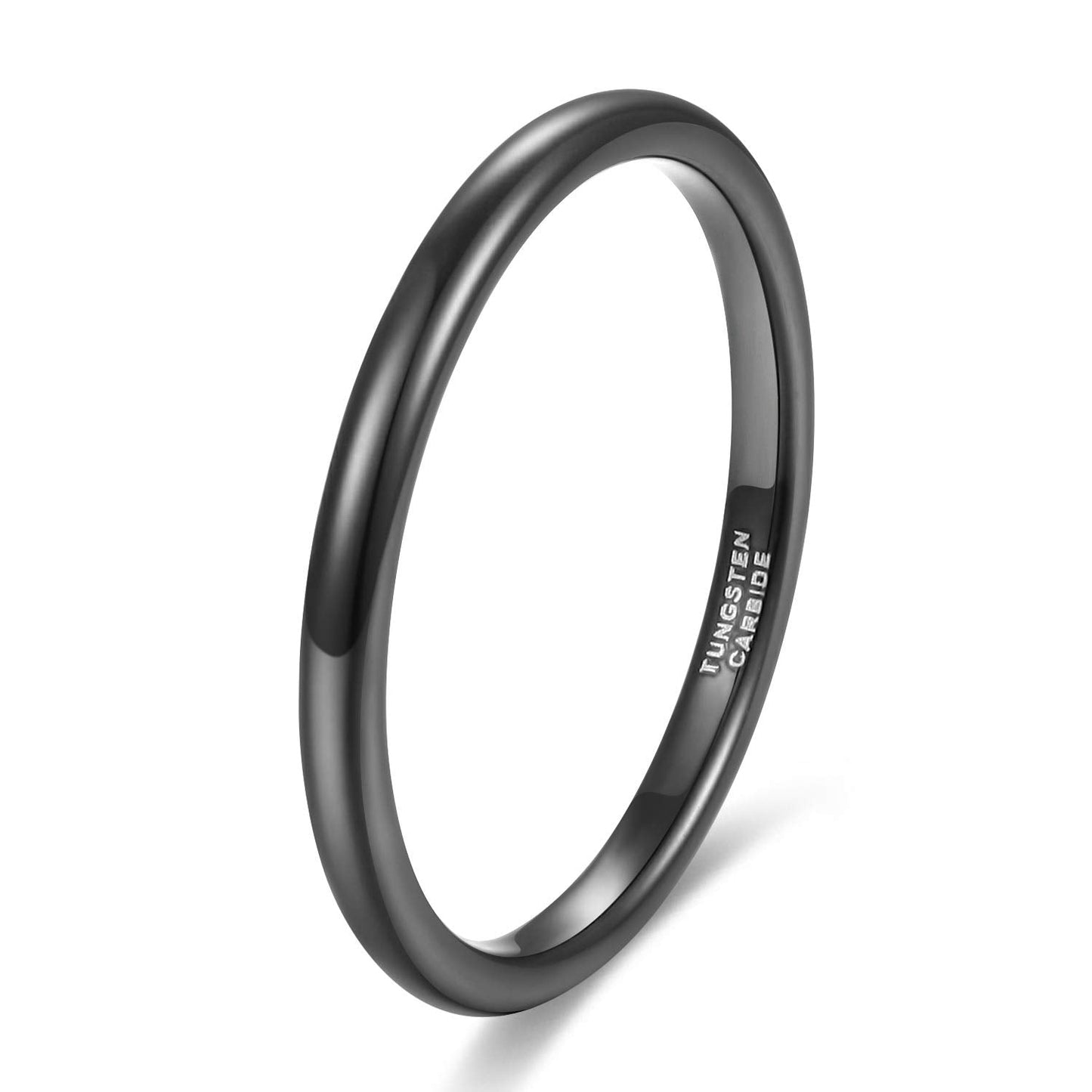TRUMIUM 2mm Tungsten Rings for Women Men Thin Wedding Bands Engagement Promise Wedding Ring Beveled Edges Plain Domed Size 7