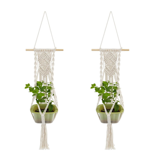 GRSECPO Boho Macrame Plant Hangers Set of 2 - Hanging Planter with Patterns, Handmade Cotton Rope Hanging Baskets for Indoor Outdoor Plants, Bohemian Home Wall Decor Art