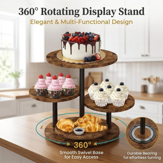 Fushiton Rustic Tiered Dessert Stand Wooden Cupcake Tower, 4-Tier Flower Shaped Cake Stand for Parties, Weddings, and Farmhouse Decor