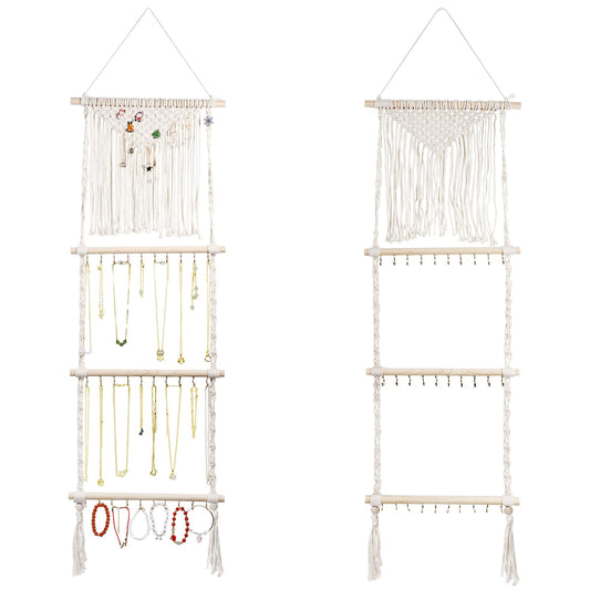 Teniinet Hanging Jewelry Organizer, Boho Macrame Necklace Hanger Wall Mounted with 30 Hooks,Door Hanging Jewelry Holder with Tassel for Necklaces Display Organizer(Necklace Holder)