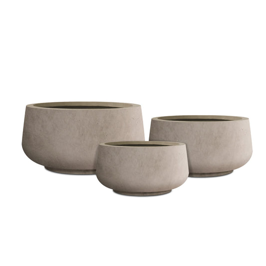 Kante 21.6",16.9",and 12.5" Dia Round Weathered Concrete Elegant Planters (Set of 3), Outdoor Indoor Garden Plant Pot with Drainage Hole and Rubber Plug for Home & Patio