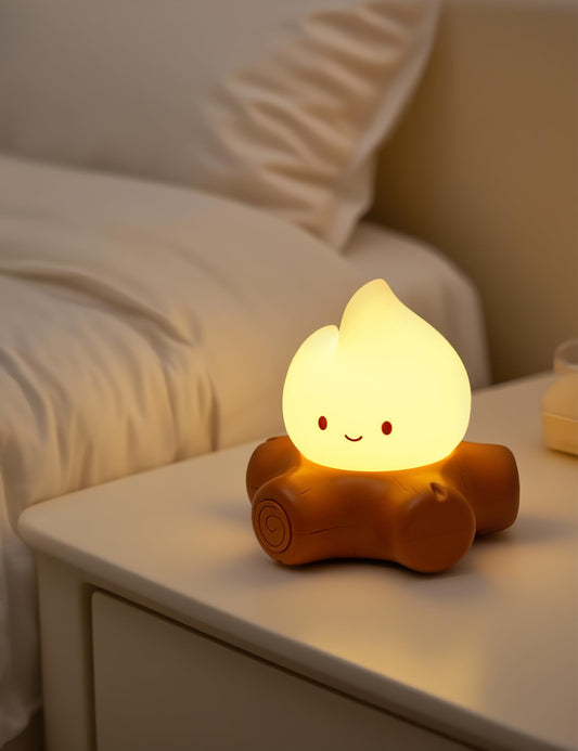 BANDIANCY Chibi Campfire Night Light, Silicone, LED Flickering Flame Lights, Dimmable, Rechargeable Bedside Nightlight, Anime Kawaii Lamp Décor