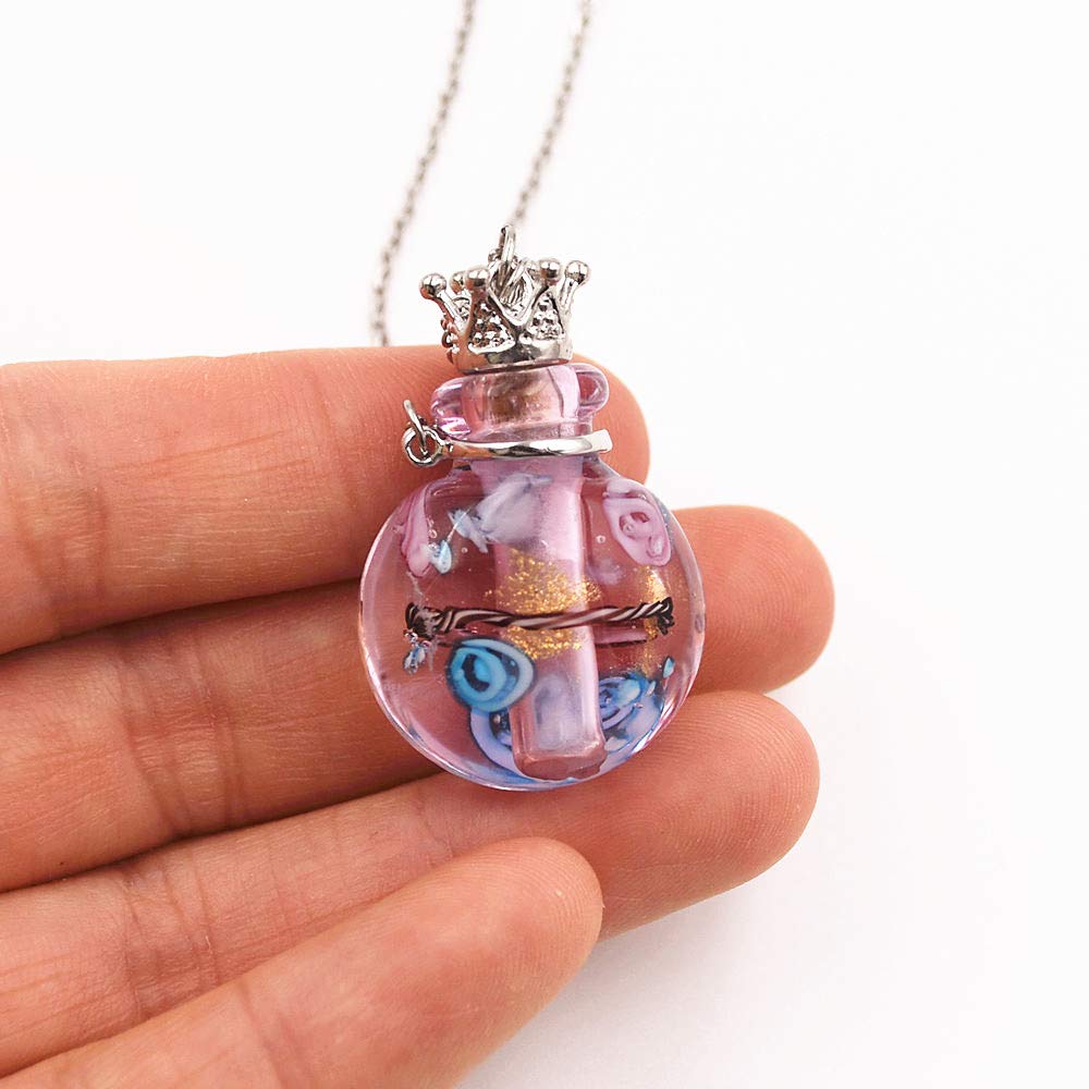 Stainless Steel Colored Glass Pendant Necklace Diffuser Perfume Pendant Aromatherapy Charms (Win red)