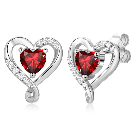 Zifeel Earrings for Women, 925 Sterling Silver Birthstone Heart Studs Earring for Girlfriend Wife, Anniversary Birthday Christmas Valentines Mother’s Day Gifts Jewelry for Women Wife Her Mom