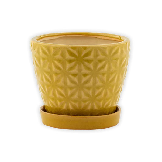 Napco 14230 Tile Yellow 4.75 x 4.75 Ceramic Standing Container Garden Planter Pot with Saucer