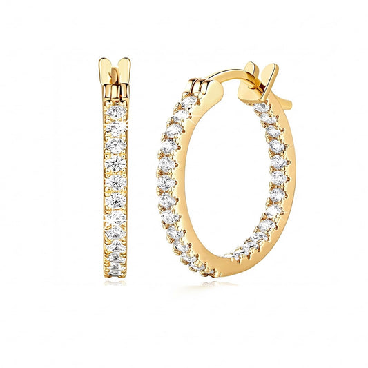 Suiune 14K Yellow Gold Hoop Earrings for Women, Hypoallergenic Dual-Sided Cubic Zirconia Hinged Hoops Jewelry for Woman, 2mm x 20mm