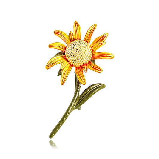 Sunflower Brooch Pin Yellow Flower Brooches Gold Plated Lapel Pins Clothing Accessory Wedding Gift Elegant Jewelry for Mom Wife