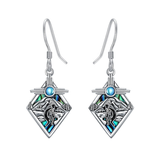 PROESS Sterling Silver Southwestern Kokopelli Earrings Moonstone Zia Symbol Earrings Kokopelli Mountain Jewelry for Men Women