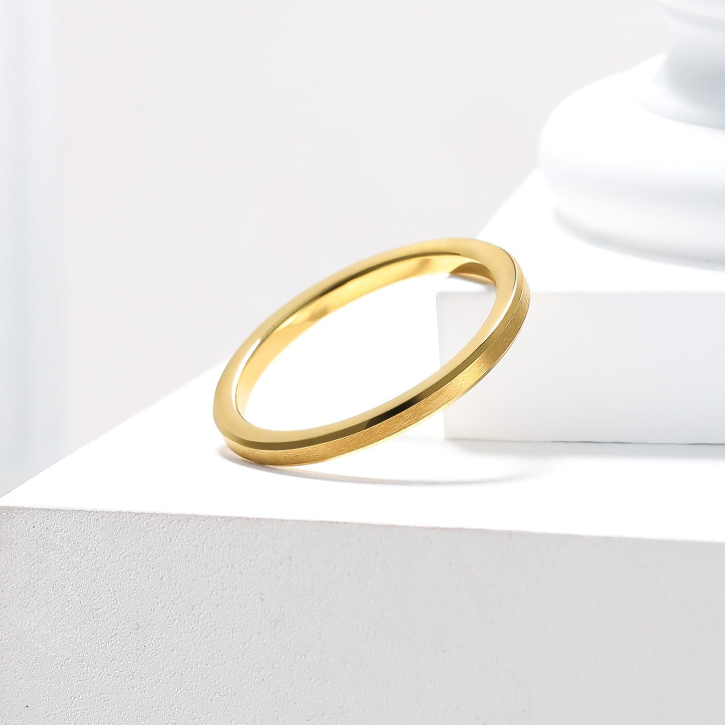 King Will 2mm Gold Tungsten Wedding Band Basic Wedding Ring For Men with Brushed Matte Surface Beveled Polished Edge Comfort Fit 13