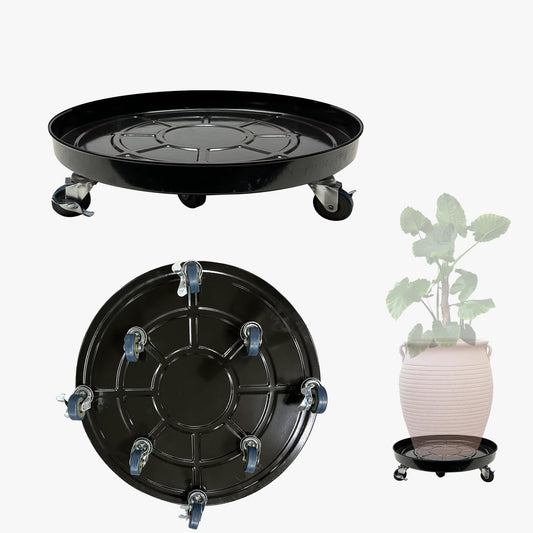 AyaLight 2 Pack Metal Plant Caddy With Wheels 20 Inch Black, Round Rolling Heavy Duty Plant Dolly, Heavy Plant Pot Mover Outdoors or Indoors, The Metal Wheel Can Rotate 360 Degrees or Lockable.