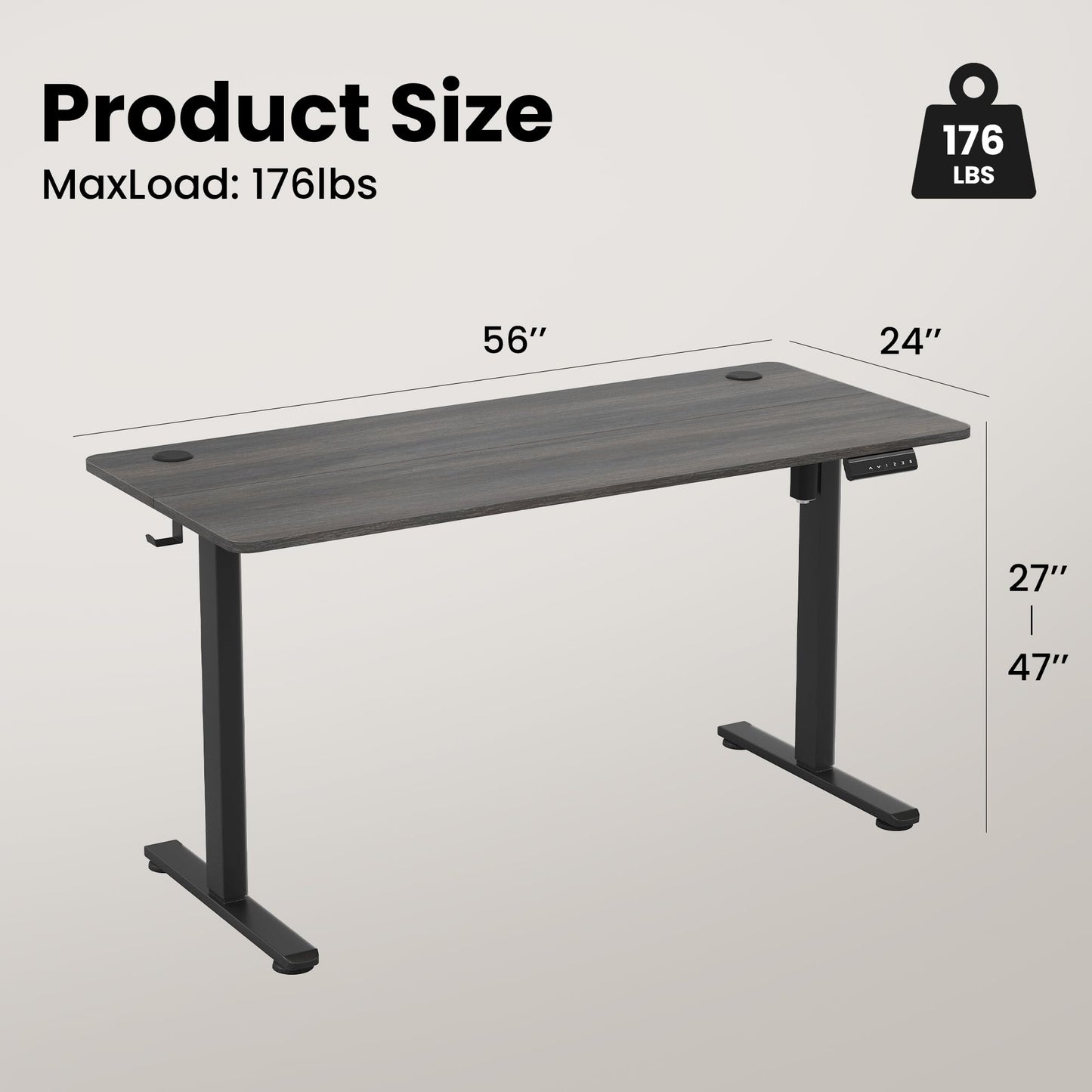 Casaphoria 55 x 24 inches Electric Standing Desk, Sit to Stand Desk with Memory Height Adjustment, Home Office Computer Desk for Writing and Games, Grey