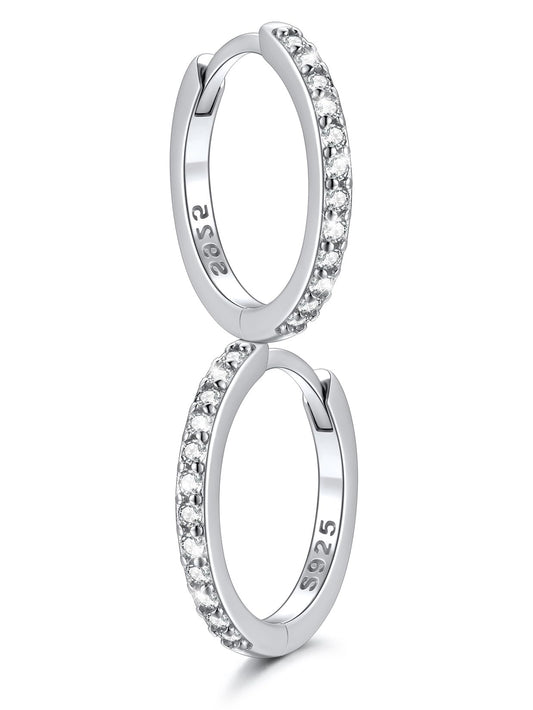 SILVERCUTE 925 Sterling Silver Huggie Hoop Earrings for Women,Hypoallergenic Small Silver Hoop Earring Cubic Zirconia Cartilage Earring Lightweight Huggies Earrings for Women,8/10/12mm