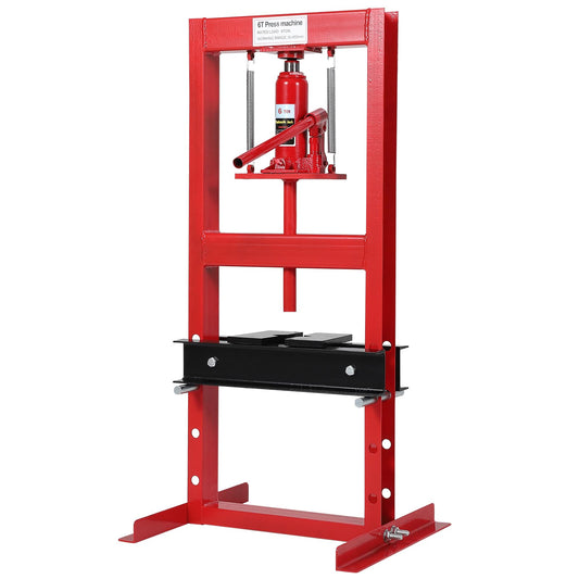 Hydraulic Press 6 Ton Hydraulic Shop Press H-Frame Garage Floor Adjustable Shop Press with 2 Plates Adjustable Working Table Height, Red