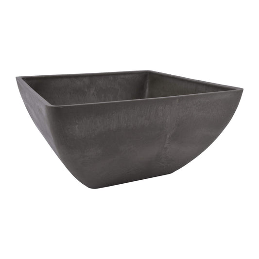 PSW Pot Collection 12x6 inch Plastic/Stone/Wood Composite Square Planter – No Drainage Hole (Drillable), Modern Indoor/Outer Pot for Flowers, Foliage, Succulents, Fairy Gardens, Dark Charcoal