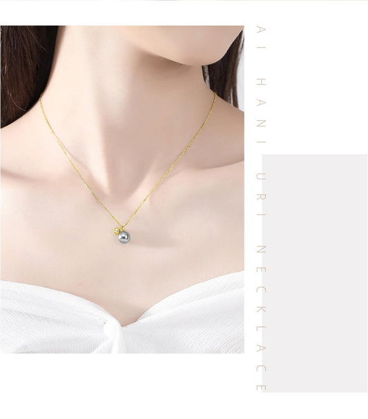 14K Gold Natural Freshwater Pearl Necklace, Black and White Pearls Pendant, Delicate Jewelry Gift for Wife (Yellow Gold,Black Gold,14K)