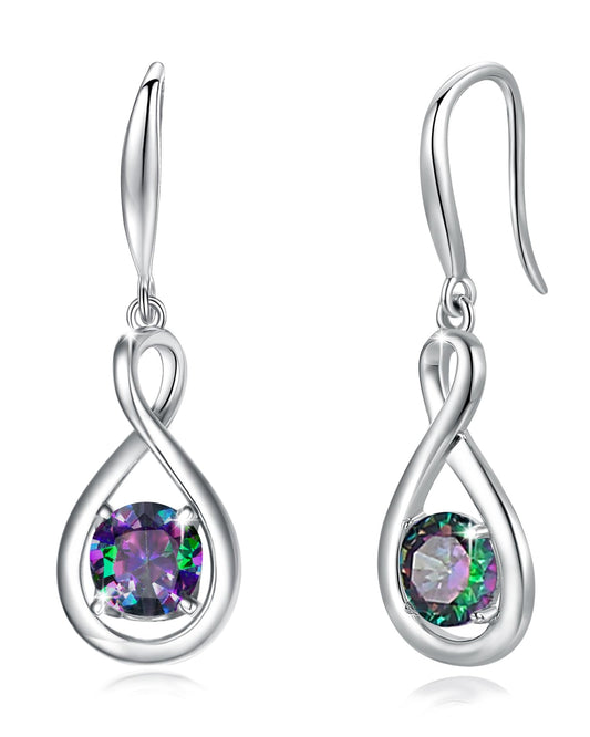 FANCIME Alexandrite Dangle Drop Earrings 925 Sterling Silver Dainty Infinity Created Gemstone June Birthstone Earring Fine Jewelry Birthday Mothers Day Gifts for Mom Her Women