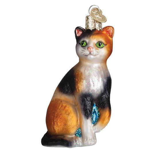 Old World Christmas Calico Cat Glass Blown Ornament for Christmas Tree, Handcrafted Holiday Decoration, Cat Collection
