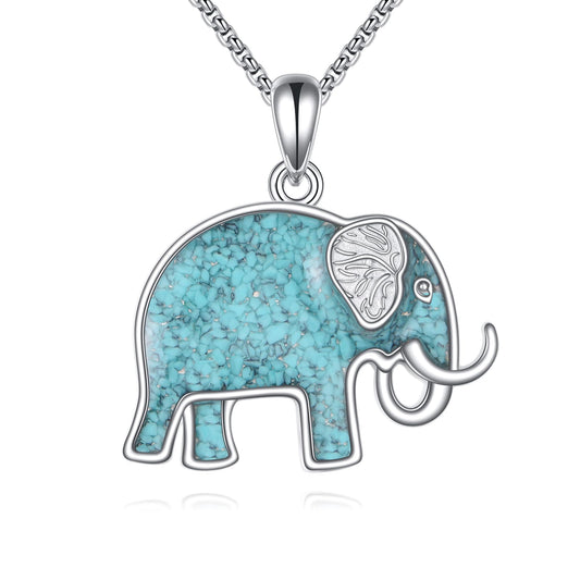 HKPATOP Elephant Necklace 925 Sterling Silver Turquoise Elephant Pendant Animal Jewelry Gift for Women Men
