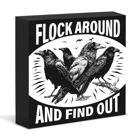 Funny Gothic Black Crow Sign Decor Goth Raven Black Wood Block Sign Crows Lover Gifts