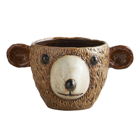 47th & Main Unique Textured Shaped Ceramic Planter Flower Pot for Succulents Small Plants and More, Large, Bear Face