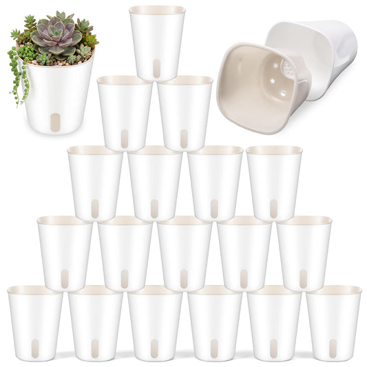 Giloaou 20 Pcs 3 Inch Self Watering Pots, Self Watering Planters with Water Level Indicator Vents, Plastic Garden Flower Pots for Indoor Succulents, Flowers