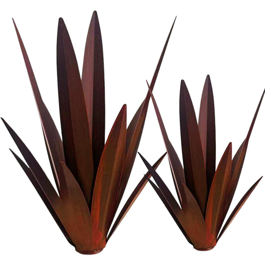 Muciwa 2 PCS Metal Agave Sculpture Decoration, Vintage Country Hand-Painted Sculpture DIY Metal Agave Plant, Home Garden Courtyard Lawn Outdoor Decoration (2pcs-red)