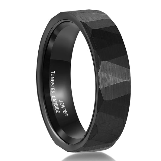 JEWPER 6MM 8mm Black/silver/gold Tungsten Rings for Men Womens Couple Fashion Jewelry Promise Engagement Wedding Band Hammered Inner ring inlaid with olive wood Carbide Polished Edge Comfort Fit