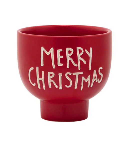 Napco 53032 Merry Christmas Red, White 5.5 x 5.25 Inches Ceramic Footed Indoor/Outdoor Planter Pot