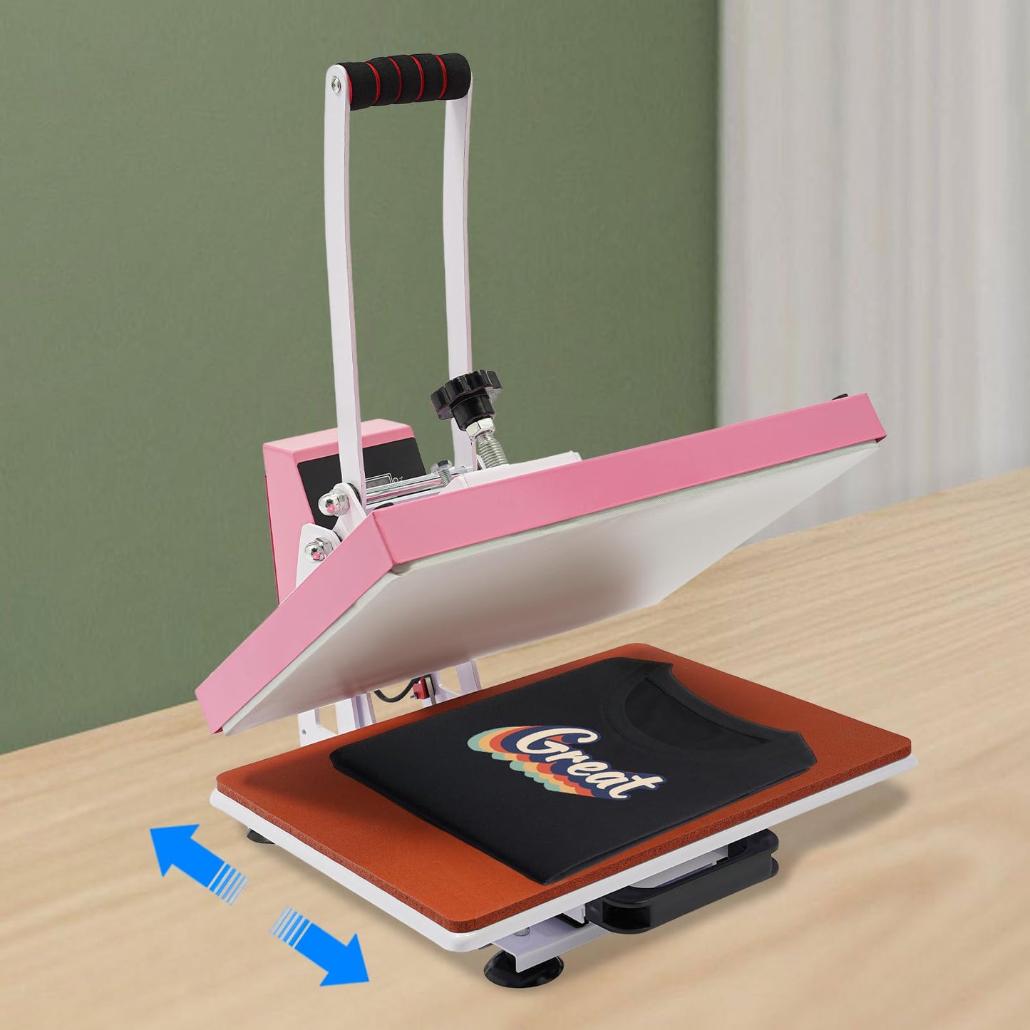 BFDIEEM Heat Press Machine for T Shirts, Digital T Shirt Pressing Machine with Soft Handle, Mini Manual Heat Presser Heavy Duty Hot Press Stamping for Clothing, Bags, Tiles, Pink 11.42 * 14.96in