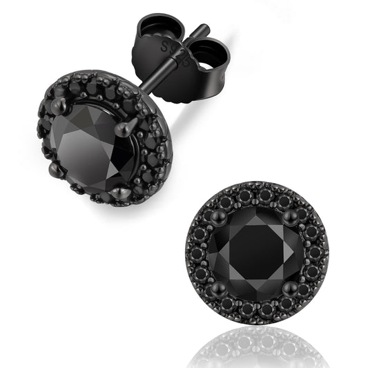 KRKC Black Moissanite Stud Earrings for Men, D Color VVS1 Clarity, Lab Created Diamond Earrings, Vermeil 925 Sterling Silver Hypoallergenic 14K Black Gold Friction Back Earrings Jewelry for Men Women Gift
