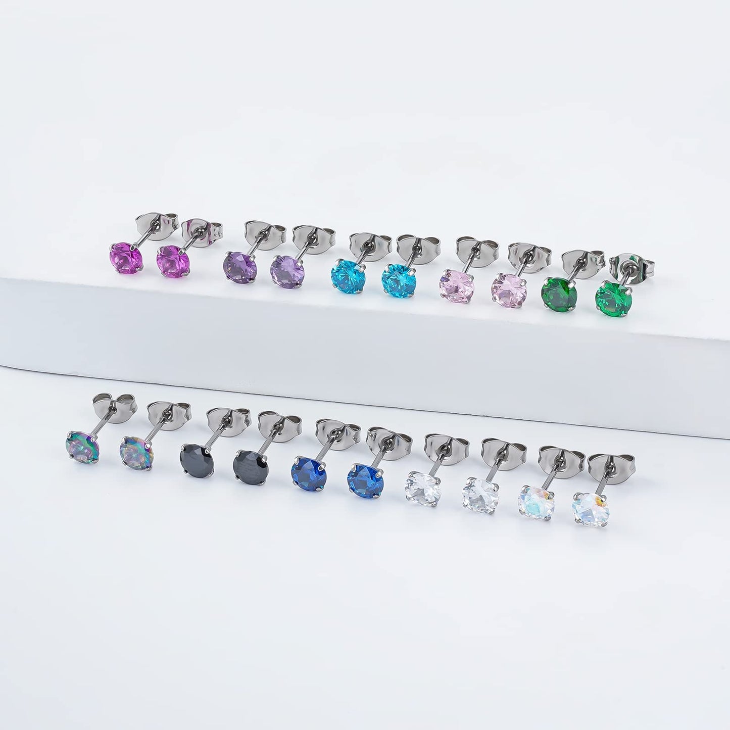 1 Pair Implant Grade Titanium Stud Earrings Set Hypoallergenic 3mm 4mm 5mm 6mm Cubic Zirconia G23 Titanium Earring Studs for Women Men for Sensitive Ear (5mm purple)