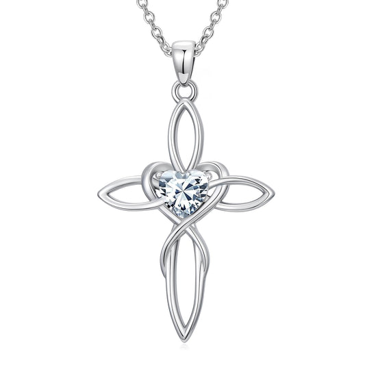 POIUY Celtic Knot Cross Birthstone Necklace for Women Irish Infinity Heart Pendant Cross Jewelry Anniversary Baptism Valentines Birthday Mothers Day Gifts for Mom Wife Her