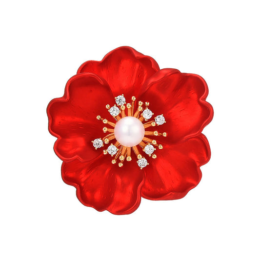 AILONMEI Pearl Brooches and Pins Designer Jewelry For Women Fashion Floral Series(Red Peony)