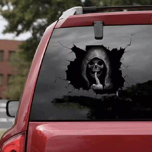 3D Silent Skull Sticker,15.7x8 in Halloween Scary Grim Reaper Ghost Decal,for Car Truck Window Windshield Door Trunk Wall