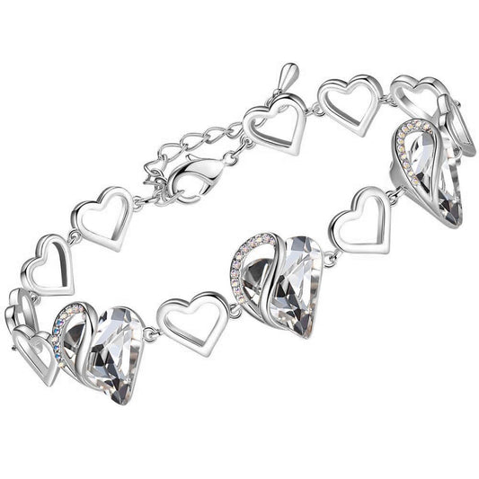 Leafael Infinity Love Heart Gift Bracelet for Women, April Birthstone Crystal, Crystal White, Silver Tone, 7-inch Chain and 2-inch Extender