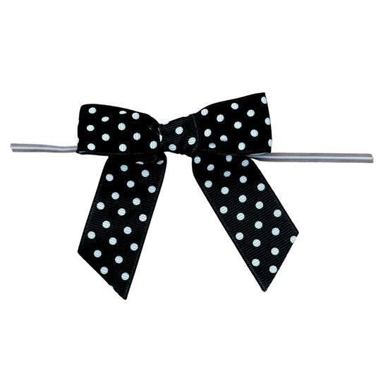 Black & White Polka Dots Pre-Tied Bows - 3" Wide, Set of 12, Grosgrain Ribbon, Wedding Embellishments, Gift Basket Decor, Party Favors, Birthday, Halloween, Christmas, Easter