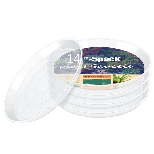 HQAUT 4 6 8 10 12 14 16 18 20 22 Inch Clear Plant Saucer, 5 Pack Durable Plastic Water Catcher Trays for Flower Pots, Plant Drip Trays for Indoor Outdoor Planter(14inch)
