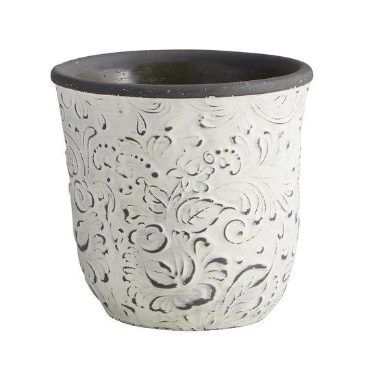47th & Main Terracotta Planter Pot, 5.1" Tall, White Carved