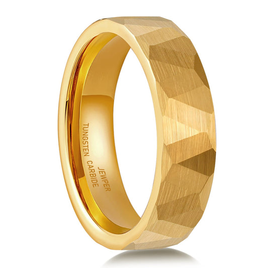 JEWPER 6MM 8mm Black/silver/gold Tungsten Rings for Men Womens Couple Fashion Jewelry Promise Engagement Wedding Band Hammered Inner ring inlaid with olive wood Carbide Polished Edge Comfort Fit
