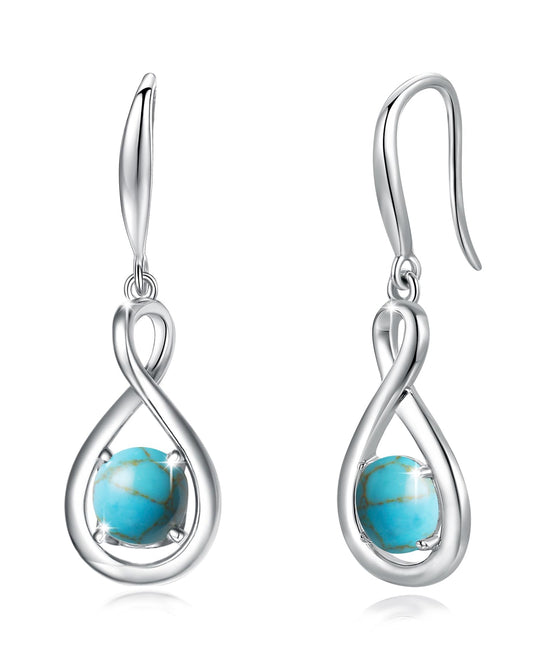 FANCIME Turquoise Dangle Drop Earrings 925 Sterling Silver Dainty Infinity December Birthstone Earring Fine Jewelry Birthday Mothers Day Gifts for Women Her