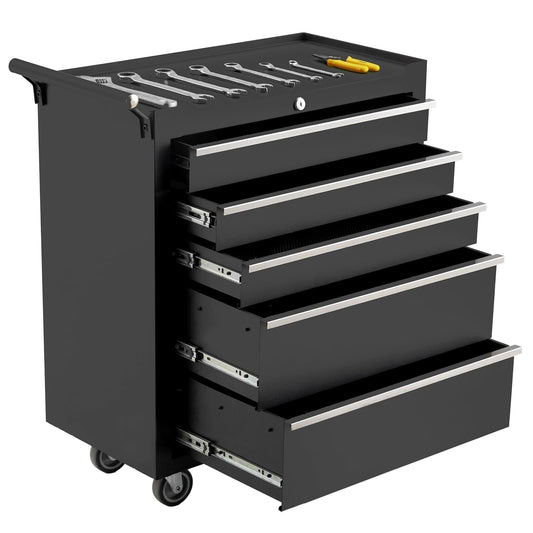 ExploreHorizon Tool Chest with Wheels, 4 Drawer Rolling Tool Storage Cabinet Cart, Portable Toolbox Organizer with Locking System, Drawer Liners for Garage, Workshop, Shop, Mechanic, Black